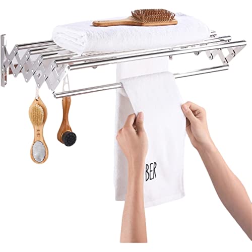 GDXCADCX An der Wand montierter Wäscheständer, zusammenklappbarer Wäscheständer, Handtuchhalter, Trockner, Kleiderbügel, Garderobenständer, einziehbare Wäscheleine, Wäscheleine mit Haken, Rod Journey von GDXCADCX