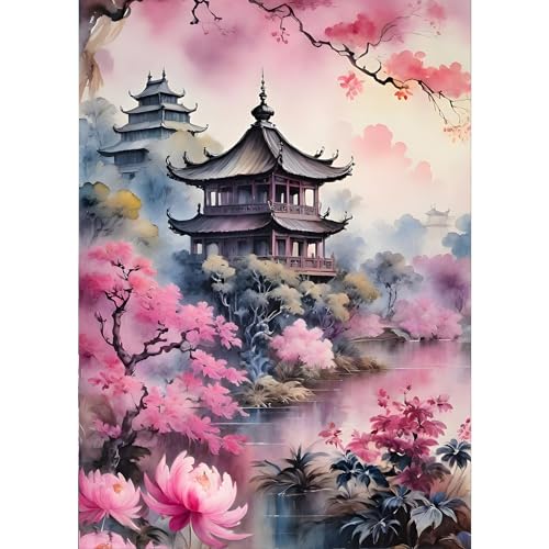 GDYEEH 5D Architektur Diamant Painting Pictures, DIY Chinesischer Stil Diamant Art Painting Kits, Palast Diamond Painting Set for Adults Anfänger, Diamond Painting by Numbers for Home Decor 30x40cm von GDYEEH