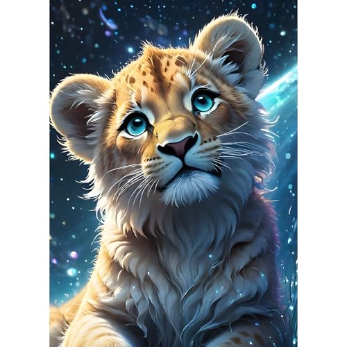 GDYEEH 5D Baby Löwe Diamant Painting Pictures, DIY Fantasie Diamant Art Painting Kits, Traumland Diamond Painting Set for Adults Anfänger, Mosaic Making, Löwe Diamond Painting for Home Decor 30x40cm von GDYEEH