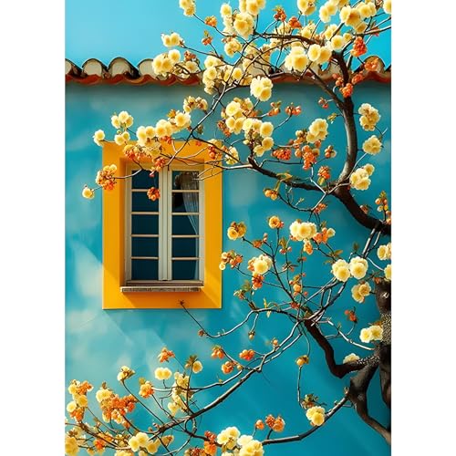 GDYEEH 5D Bunte Blumen Diamant Painting Pictures, DIY Fenster Diamant Art Painting Kits, Gelbe Blumen Diamond Painting Set for Adults Anfänger, Diamond Painting Art by Numbers for Home Decor 30x40cm von GDYEEH