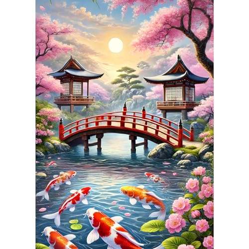 GDYEEH 5D Chinesischer Stil Diamant Painting Pictures, DIY Blumen Diamant Art Painting Kits, Brücke Diamond Painting Set for Adults Anfänger, Diamond Painting Art by Numbers for Home Decor 30x40cm von GDYEEH