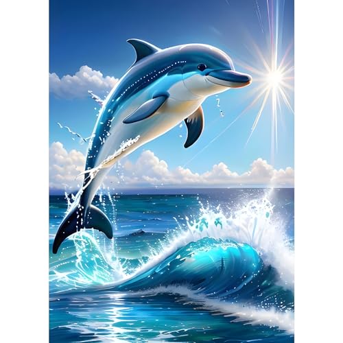 GDYEEH 5D Delphin Diamant Painting Pictures, DIY Sonnenschein Diamant Art Painting Kits, Ozean Diamond Painting Set for Adults Anfänger, Mosaic Making, Diamond Painting for Home Decor 30x40cm von GDYEEH