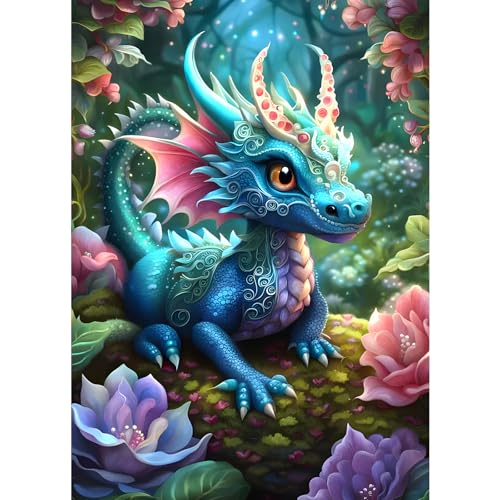 GDYEEH 5D Drache Diamant Painting Pictures, DIY Blumen Diamant Art Painting Kits, Fantasie Diamond Painting Set for Adults Anfänger, Mosaic Making, Diamond Painting for Home Decor 30x40cm von GDYEEH