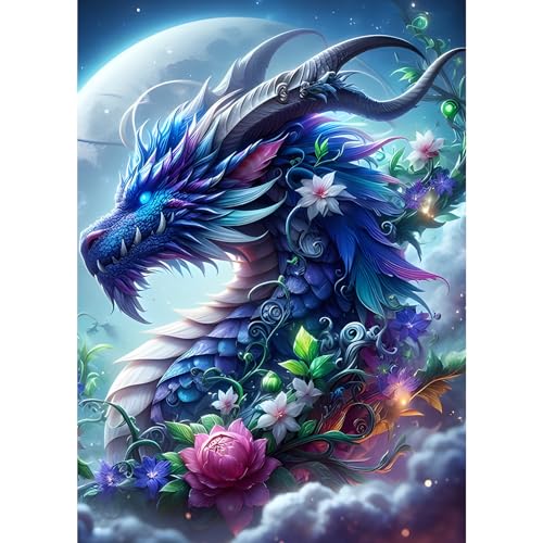 GDYEEH 5D Drache Diamant Painting Pictures, DIY Blumen Diamant Art Painting Kits, Traumland Diamond Painting Set for Adults Anfänger, Mosaic Making, Diamond Painting for Home Decor 30x40cm von GDYEEH