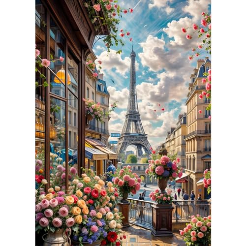 GDYEEH 5D Eiffelturm Diamant Painting Pictures, DIY Straßenszenerie Diamant Art Painting Kits, Blumen Diamond Painting Set for Adults Anfänger, Diamond Painting Art by Numbers for Home Decor 30x40cm von GDYEEH