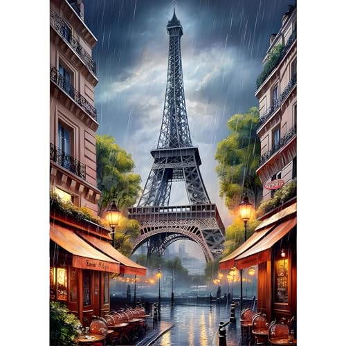 GDYEEH 5D Eiffelturm Diamant Painting Pictures, DIY Straßenszenerie Diamant Art Painting Kits, Regen Diamond Painting Set for Adults Anfänger, Diamond Painting Art by Numbers for Home Decor 30x40cm von GDYEEH