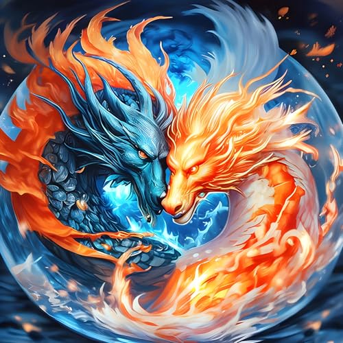 GDYEEH 5D Eis und Feuer Diamant Painting Pictures, DIY Drache Diamant Art Painting Kits, Fantasie Diamond Painting Set for Adults Anfänger, Diamond Painting Art by Numbers for Home Decor 30x30cm von GDYEEH