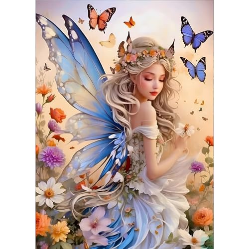 GDYEEH 5D Engelmädchen Diamant Painting Pictures, DIY Blumen Diamant Art Painting Kits,Schmetterling Diamond Painting Set for Adults Anfänger, Mosaic Making, Diamond Painting for Home Decor 30x40cm von GDYEEH