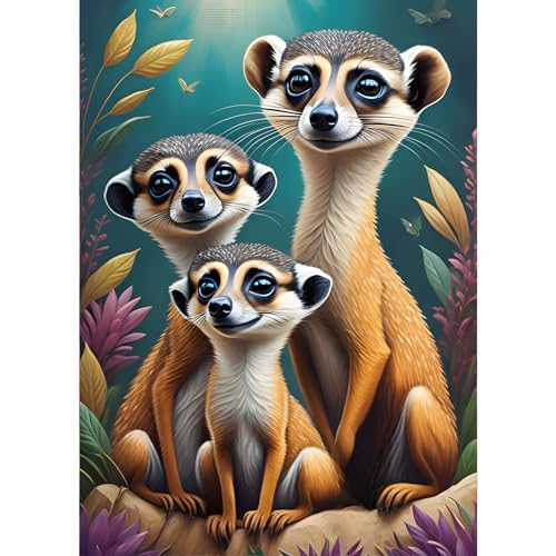 GDYEEH 5D Erdmännchen Familie Diamant Painting Pictures, DIY Erdmännchen Diamant Art Painting Kits, Diamond Painting Set for Adults Anfänger, Mosaic Making, Diamond Painting for Home Decor 30x40cm von GDYEEH