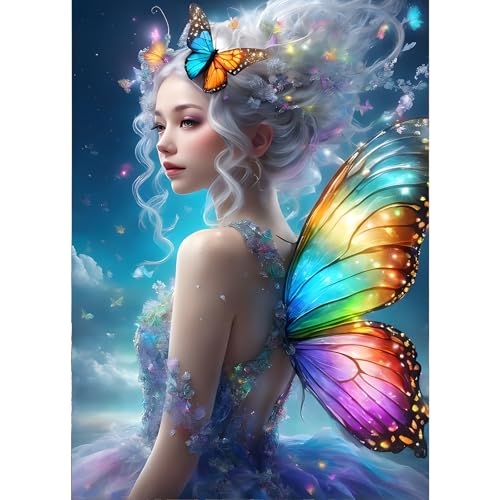 GDYEEH 5D Fee Diamant Painting Pictures, DIY Schmetterling Diamant Art Painting Kits, Regenbogen-Flügel Diamond Painting Set for Adults Anfänger, Diamond Painting Art by Numbers for Home Decor 30x40cm von GDYEEH