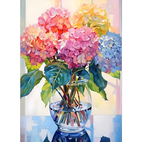 GDYEEH 5D Hortensien Diamant Painting Pictures, DIY Bunte Blumen Diamant Art Painting Kits, Blumen Diamond Painting Set for Adults Anfänger, Mosaic Making, Diamond Painting for Home Decor 30x40cm von GDYEEH