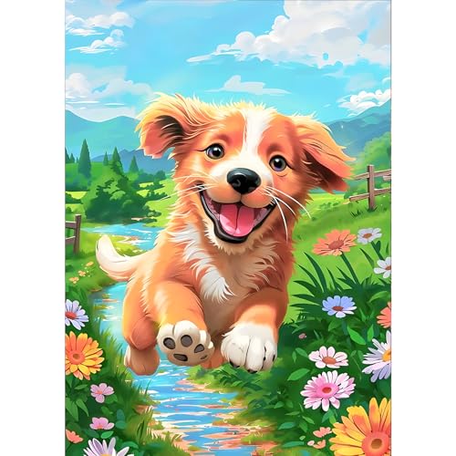 GDYEEH 5D Hündchen Diamant Painting Pictures, DIY Blumen Diamant Art Painting Kits, Süßer Hund Diamond Painting Set for Adults Anfänger, Mosaic Making, Diamond Painting for Home Decor 30x40cm von GDYEEH