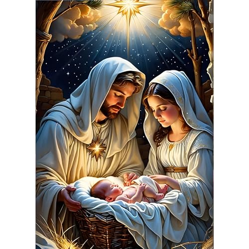 GDYEEH 5D Jesus Diamant Painting Pictures, DIY Geburt des Lebens Diamant Art Painting Kits, Jesus Diamond Painting Set for Adults Anfänger, Mosaic Making, Diamond Painting for Home Decor 30x40cm von GDYEEH