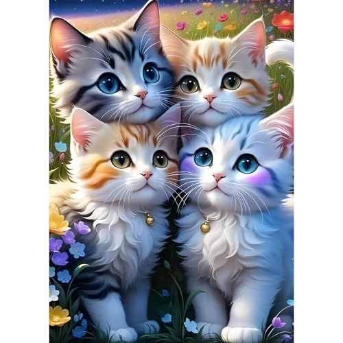 GDYEEH 5D Kätzchen Diamant Painting Pictures, DIY Blumen Diamant Art Painting Kits, Katze Diamond Painting Set for Adults Anfänger, Mosaic Making, Diamond Painting for Home Decor 30x40cm von GDYEEH