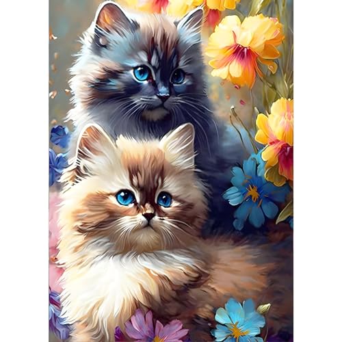 GDYEEH 5D Kätzchen Diamant Painting Pictures, DIY Katzen Diamant Art Painting Kits, Blumen Diamond Painting Set for Adults Anfänger, Mosaic Making, Diamond Painting for Home Decor 30x40cm von GDYEEH