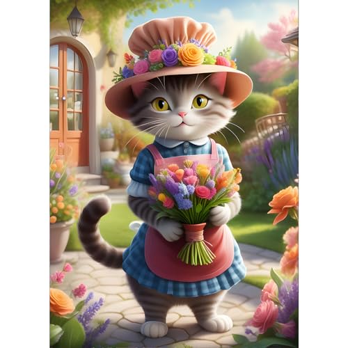 GDYEEH 5D Katze Dame Diamant Painting Pictures, DIY Blumen Diamant Art Painting Kits, Garten Diamond Painting Set for Adults Anfänger, Mosaic Making, Diamond Painting for Home Decor 30x40cm von GDYEEH