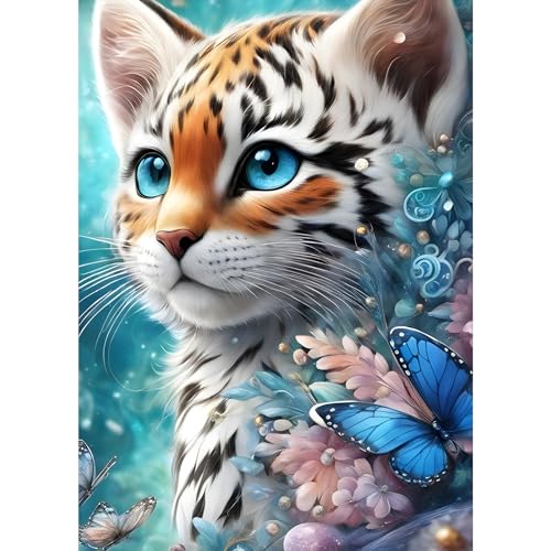 GDYEEH 5D Katze Diamant Painting Pictures, DIY Blumen Diamant Art Painting Kits, Schmetterling Diamond Painting Set for Adults Anfänger, Mosaic Making, Diamond Painting for Home Decor 30x40cm von GDYEEH