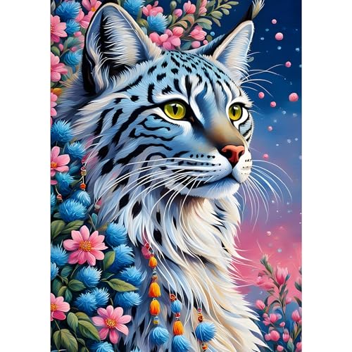 GDYEEH 5D Katze Diamant Painting Pictures, DIY Fantasie Diamant Art Painting Kits, Traumland Diamond Painting Set for Adults Anfänger, Mosaic Making, Blumen Diamond Painting for Home Decor 30x40cm von GDYEEH