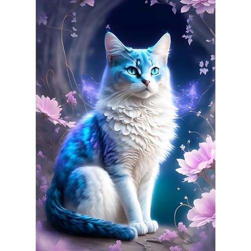 GDYEEH 5D Katze Diamant Painting Pictures, DIY Kätzchen Diamant Art Painting Kits, Traumland Diamond Painting Set for Adults Anfänger, Mosaic Making, Blumen Diamond Painting for Home Decor 30x40cm von GDYEEH