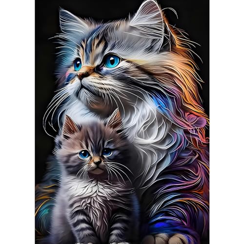 GDYEEH 5D Katze Diamant Painting Pictures, DIY Kätzchen Diamant Art Painting Kits, Traumland Diamond Painting Set for Adults Anfänger, Mosaic Making, Fantasie Diamond Painting for Home Decor 30x40cm von GDYEEH