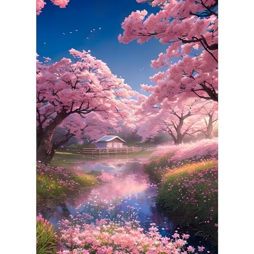 GDYEEH 5D Kirschblüte Diamant Painting Pictures, DIY Blumen Diamant Art Painting Kits, Traumland Diamond Painting Set for Adults Anfänger, Mosaic Making, Diamond Painting for Home Decor 30x40cm von GDYEEH