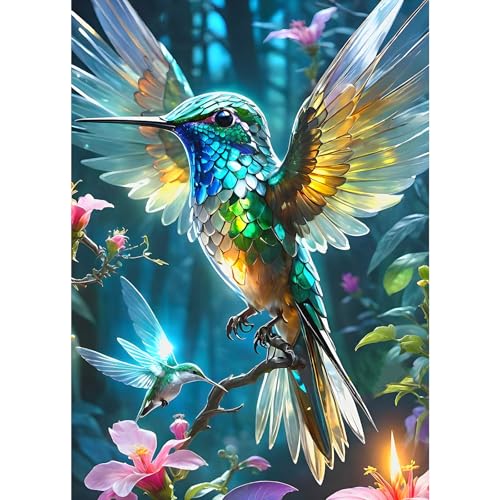 GDYEEH 5D Kolibri Diamant Painting Pictures, DIY Vogel Blumen Diamant Art Painting Kits, Fantasie Diamond Painting Set for Adults Anfänger, Diamond Painting Art by Numbers for Home Decor 30x40cm von GDYEEH