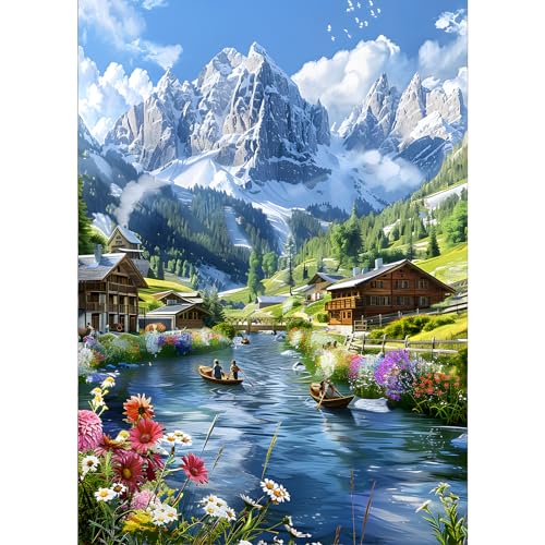 GDYEEH 5D Landschaft Diamant Painting Pictures, DIY Berg Diamant Art Painting Kits, Fluss Hütte Diamond Painting Set for Adults Anfänger, Mosaic Making, Diamond Painting for Home Decor 30x40cm von GDYEEH