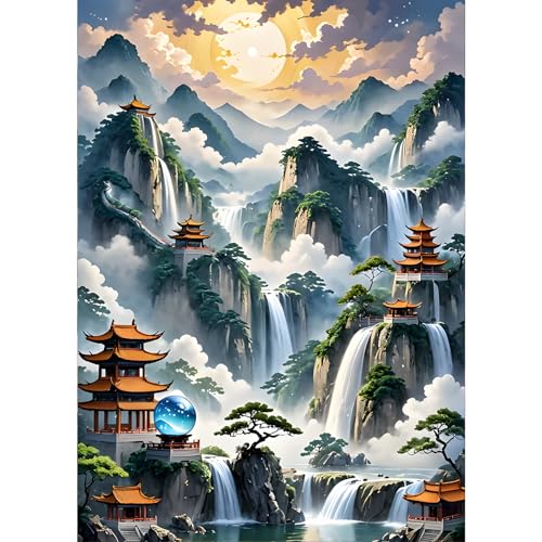 GDYEEH 5D Landschaft Diamant Painting Pictures, DIY Palast Diamant Art Painting Kits, Wasserfall Diamond Painting Set for Adults Anfänger, Mosaic Making, Diamond Painting for Home Decor 30x40cm von GDYEEH