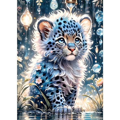 GDYEEH 5D Leopardenjunges Diamant Painting Pictures, DIY Blumen Diamant Art Painting Kits, Traumland Diamond Painting Set for Adults Anfänger, Mosaic Making, Diamond Painting for Home Decor 30x40cm von GDYEEH