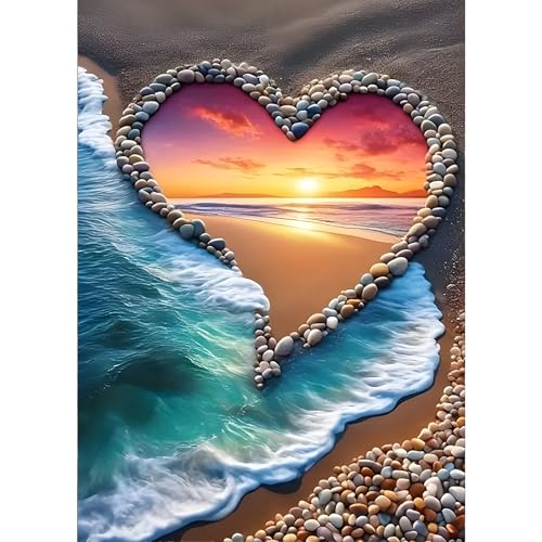 GDYEEH 5D Liebe Herz Diamant Painting Pictures, DIY Strand Diamant Art Painting Kits, Sonnenuntergang Diamond Painting Set for Adults Anfänger, Mosaic Making, Diamond Painting for Home Decor 30x40cm von GDYEEH