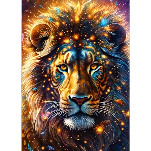 GDYEEH 5D Löwe Diamant Painting Pictures, DIY König der Steppe Diamant Art Painting Kits, Fantasie Diamond Painting Set for Adults Anfänger, Mosaic Making, Diamond Painting for Home Decor 30x40cm von GDYEEH