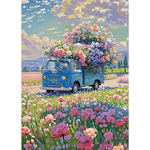 GDYEEH 5D Meer von Blumen Diamant Painting Pictures, DIY Lastwagen Diamant Art Painting Kits, Blumen Diamond Painting Set for Adults Anfänger, Diamond Painting Art by Numbers for Home Decor 30x40cm von GDYEEH