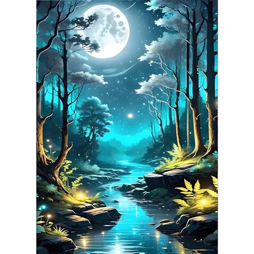 GDYEEH 5D Mondnacht Diamant Painting Pictures, DIY Fantasie Diamant Art Painting Kits, Traumland Diamond Painting Set for Adults Anfänger, Mosaic Making, Mond Diamond Painting for Home Decor 30x40cm von GDYEEH