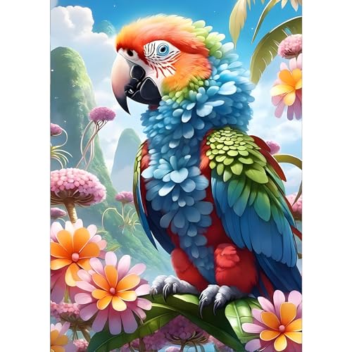 GDYEEH 5D Papagei Diamant Painting Pictures, DIY Bunter Vogel Diamant Art Painting Kits, Blumen Diamond Painting Set for Adults Anfänger, Mosaic Making, Diamond Painting for Home Decor 30x40cm von GDYEEH