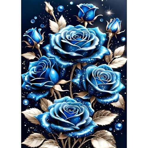 GDYEEH 5D Rose Diamant Painting Pictures, DIY Blaue Rosen Diamant Art Painting Kits, Blumen Diamond Painting Set for Adults Anfänger, Mosaic Making, Diamond Painting for Home Decor 30x40cm von GDYEEH