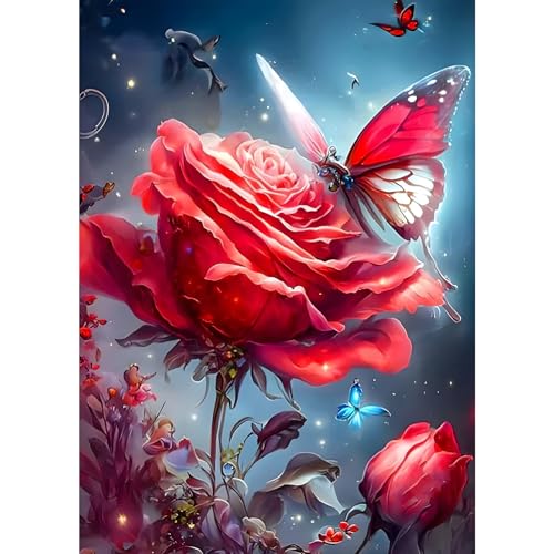 GDYEEH 5D Schmetterling Diamant Painting Pictures, DIY Rose Blumen Diamant Art Painting Kits, Blumen Diamond Painting Set for Adults Anfänger, Mosaic Making, Diamond Painting for Home Decor 30x40cm von GDYEEH