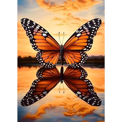 GDYEEH 5D Schmetterling Diamant Painting Pictures, DIY Spiegelung Diamant Art Painting Kits, Butterfly Diamond Painting Set for Adults Anfänger, Mosaic Making, Diamond Painting for Home Decor 30x40cm von GDYEEH