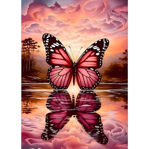 GDYEEH 5D Schmetterling Diamant Painting Pictures, DIY Spiegelung Diamant Art Painting Kits, Fantasie Diamond Painting Set for Adults Anfänger, Mosaic Making, Diamond Painting for Home Decor 30x40cm von GDYEEH