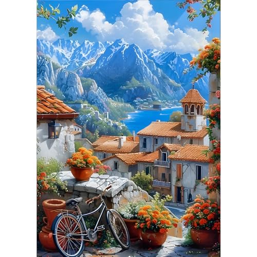 GDYEEH 5D Schneeberg Diamant Painting Pictures, DIY Haus Diamant Art Painting Kits, Blumen Diamond Painting Set for Adults Anfänger, Mosaic Making, Fahrrad Diamond Painting for Home Decor 30x40cm von GDYEEH