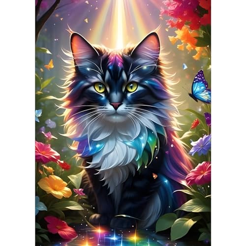 GDYEEH 5D Schwarze Katze Diamant Painting Pictures, DIY Blumen Diamant Art Painting Kits, Traumland Diamond Painting Set for Adults Anfänger, Mosaic Making, Diamond Painting for Home Decor 30x40cm von GDYEEH