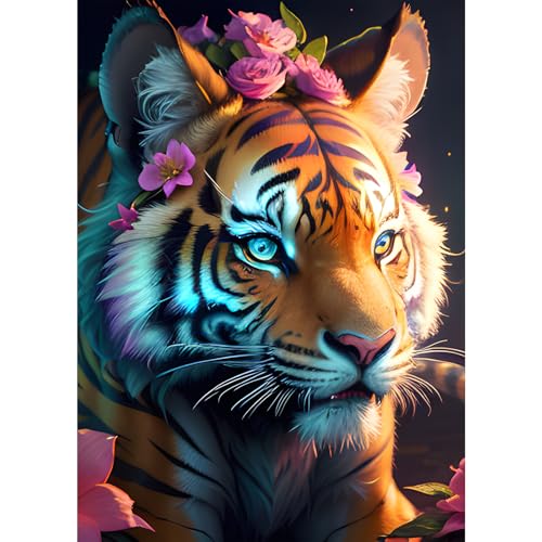 GDYEEH 5D Tiger Diamant Painting Pictures, DIY Blumen Diamant Art Painting Kits, Tigre Diamond Painting Set for Adults Anfänger, Mosaic Making, Diamond Painting for Home Decor 30x40cm von GDYEEH