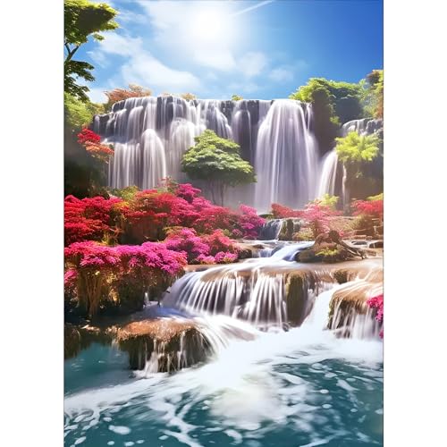 GDYEEH 5D Wasserfall Diamant Painting Pictures, DIY Fluss Diamant Art Painting Kits, Blumen Diamond Painting Set for Adults Anfänger, Mosaic Making, Diamond Painting for Home Decor 30x40cm von GDYEEH