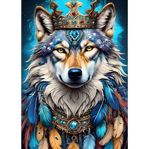 GDYEEH 5D Wolf Diamant Painting Pictures, DIY Feder Diamant Art Painting Kits, Fantasie Diamond Painting Set for Adults Anfänger, Mosaic Making, Wolf Diamond Painting for Home Decor 30x40cm von GDYEEH