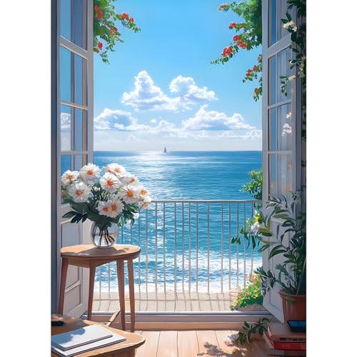 GDYEEH 5D Zimmer mit Meerblick Diamant Painting Pictures, DIY Gänseblümchen Diamant Art Painting Kits, Diamond Painting Set for Adults Anfänger, Diamond Painting Art by Numbers for Home Decor 30x40cm von GDYEEH