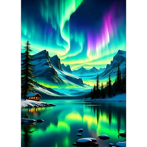 GDYEEH Aurora Borealis Diamond Painting Erwachsene, 5D Landschaft Diamant Kunst Bilder Anfänger, DIY Berg Runder Vollbohrer Diamanten Malerei Stickerei Kreuzstich Geschenke Home Wand Dekor 30x40cm von GDYEEH