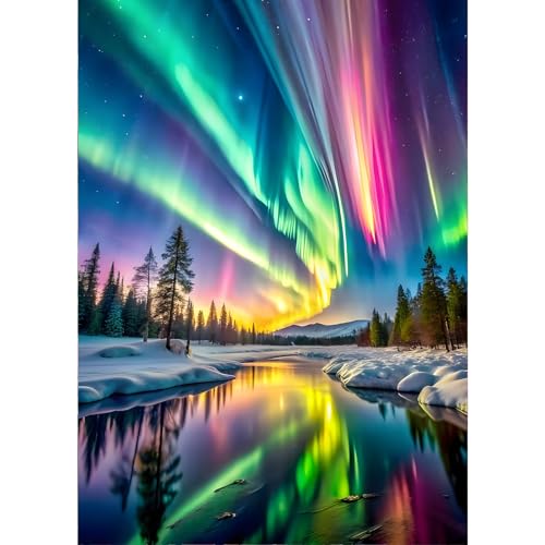 GDYEEH Aurora Borealis Diamond Painting Erwachsene, 5D Spiegelung Diamant Painting Bilder Anfänger, DIY Runder Vollbohrer Diamanten Malerei Stickerei Kreuzstich Geschenke Home Wand Dekor 30x40cm von GDYEEH