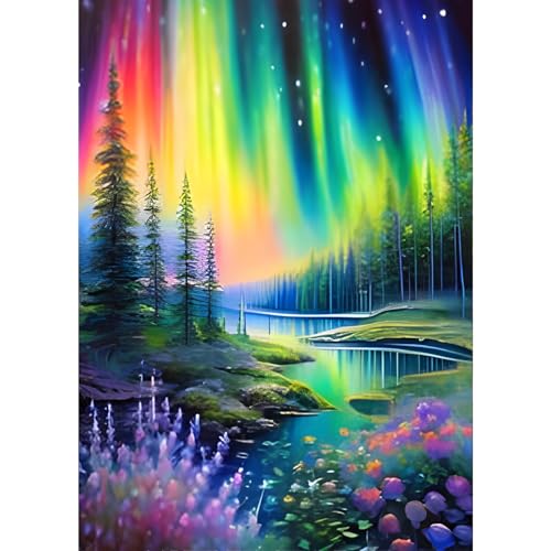 GDYEEH Aurora Borealis Diamond Painting Erwachsene, 5D Wald Diamant Painting Bilder Anfänger, DIY Blumen Runder Vollbohrer Diamanten Malerei Stickerei Kreuzstich Geschenke Home Wand Dekor 30x40cm von GDYEEH