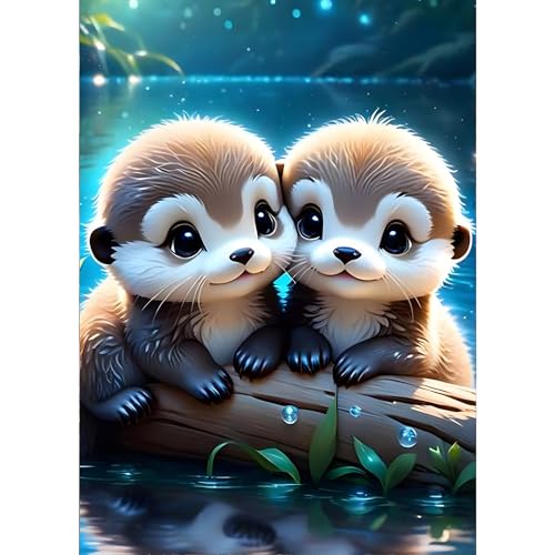 GDYEEH Baby Otters Diamond Painting Erwachsene, 5D Diamant Painting Bilder Anfänger, DIY Traumland Runder Vollbohrer Diamanten Malerei Stickerei Kreuzstich Geschenke Home Wand Dekor 30x40cm von GDYEEH