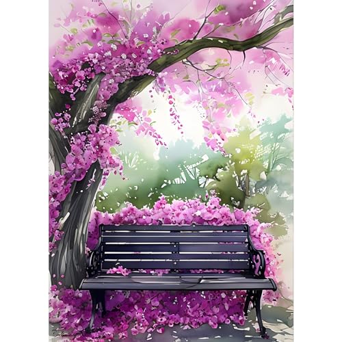 GDYEEH Bank Diamond Painting Erwachsene, 5D Baum Diamant Painting Bilder Anfänger, DIY Rosa Blumen Runder Vollbohrer Diamanten Malerei Stickerei Kreuzstich Geschenke Home Wand Dekor 30x40cm von GDYEEH