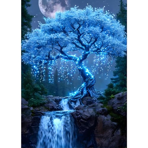 GDYEEH Baum des Lebens Diamond Painting Erwachsene, 5D Wasserfall Diamant Painting Bilder Anfänger, DIY Mond Runder Vollbohrer Diamanten Malerei Stickerei Kreuzstich Geschenke Home Wand Dekor 30x40cm von GDYEEH